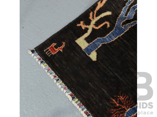 Hand Knotted Black Afghan Gabbeh Tree of Life Rug