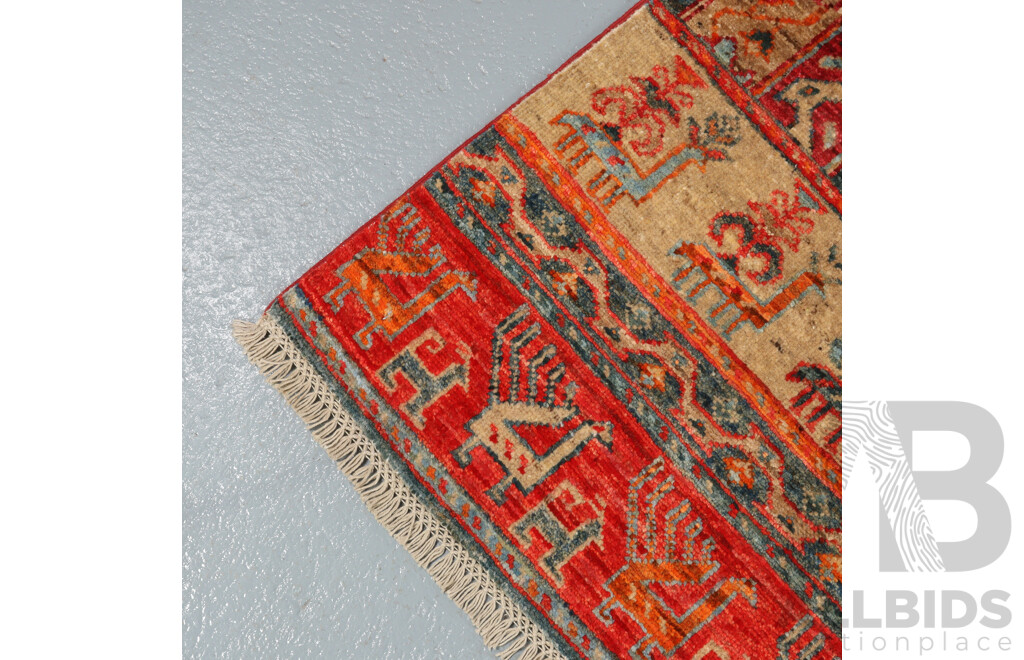 Hand Knotted Pictorial Turkish Tribal Rug