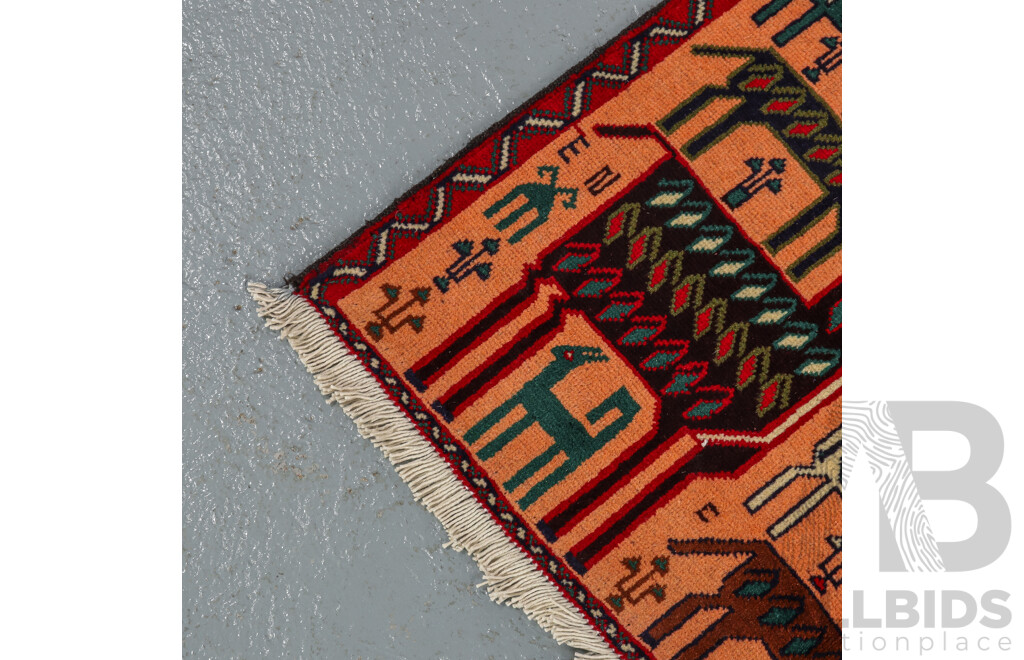 Hand Knotted Afghan Tribal Pictorial Rug