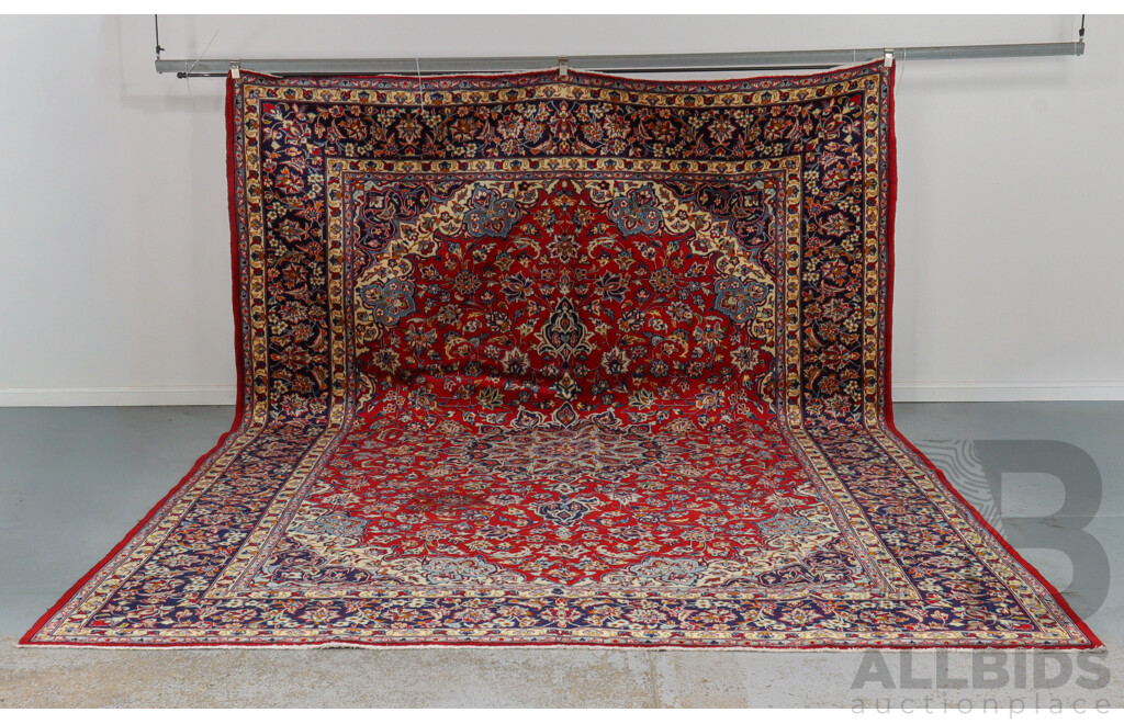 Large Hand Knotted Persian Kashan Rug