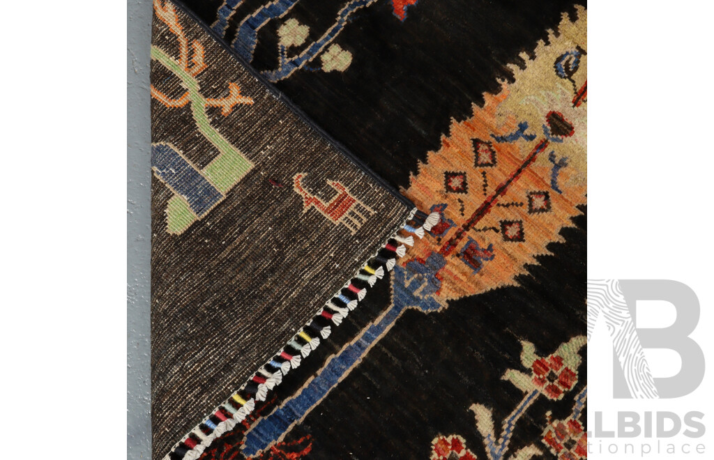 Hand Knotted Black Afghan Gabbeh Tree of Life Rug