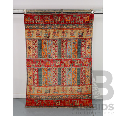 Hand Knotted Pictorial Turkish Tribal Rug