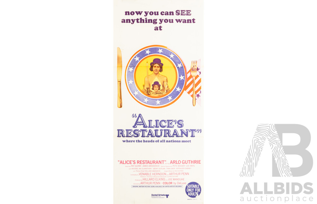 Alice’s Restaurant (1969), Original Australian Daybill Cinema Poster, M.A.P.S. Litho Pty. Ltd.