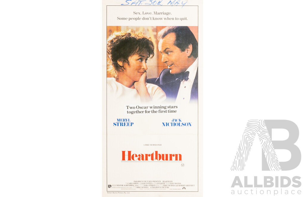 Heartburn (1986), Original Australian Daybill Cinema Poster, Robert Burton Printers Pty. Ltd.
