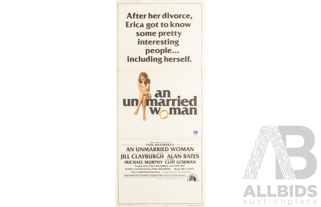 An Unmarried Woman (1978), Original Australian Daybill Cinema Poster, Robert Burton Printers Pty. Ltd.