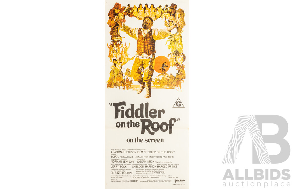 Fiddler on the Roof (1971), Original Australian Daybill Cinema Poster, M.A.P.S. Litho Pty. Ltd.