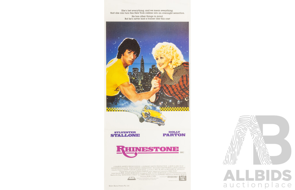 Sylvester Stallone and Dolly Parton in ‘Rhinestone’ (1984), Original Australian Daybill Cinema Poster, Robert Burton Printers Pty. Ltd.