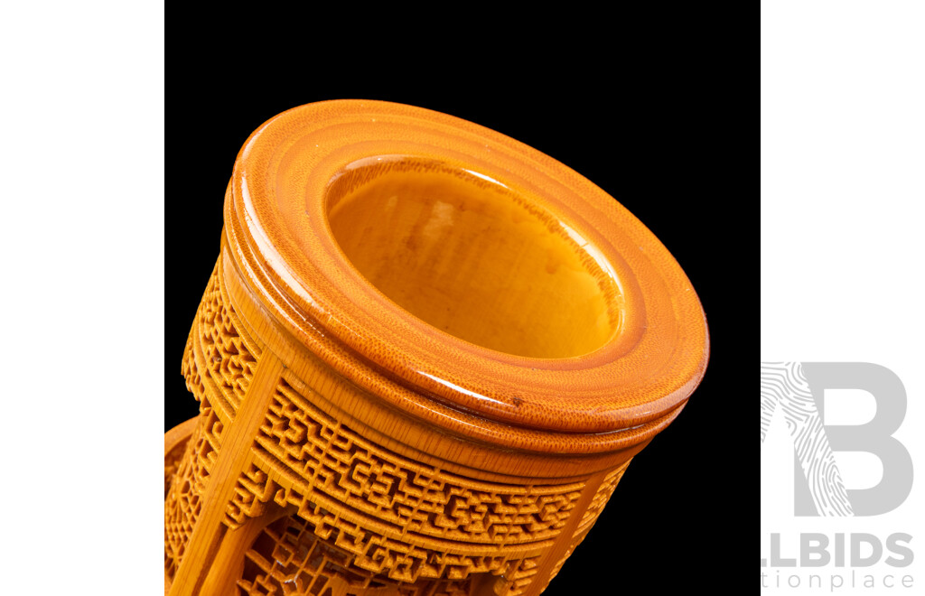 Heavily Carved Chinese Bamboo Brush Pot