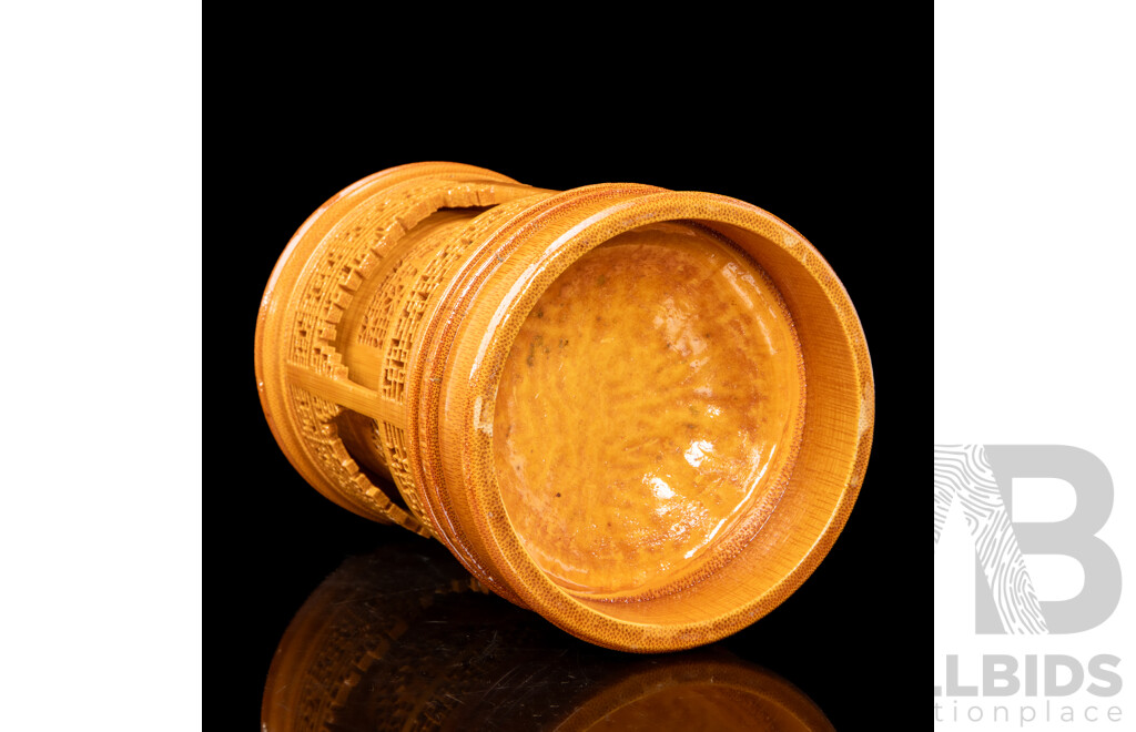 Heavily Carved Chinese Bamboo Brush Pot
