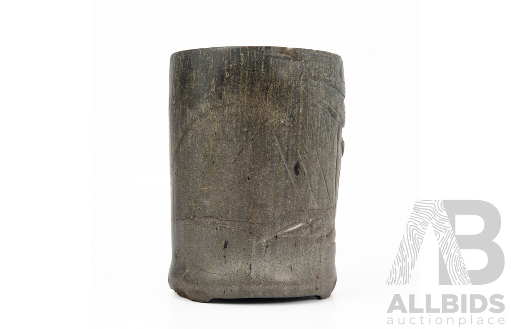 Vintage Carved Soap Stone Chinese Scholars Brush Pot
