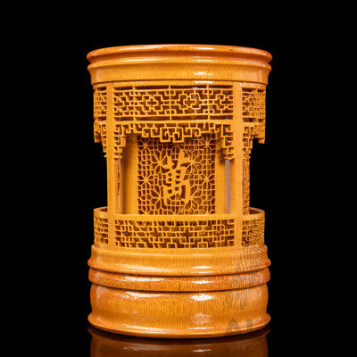 Heavily Carved Chinese Bamboo Brush Pot