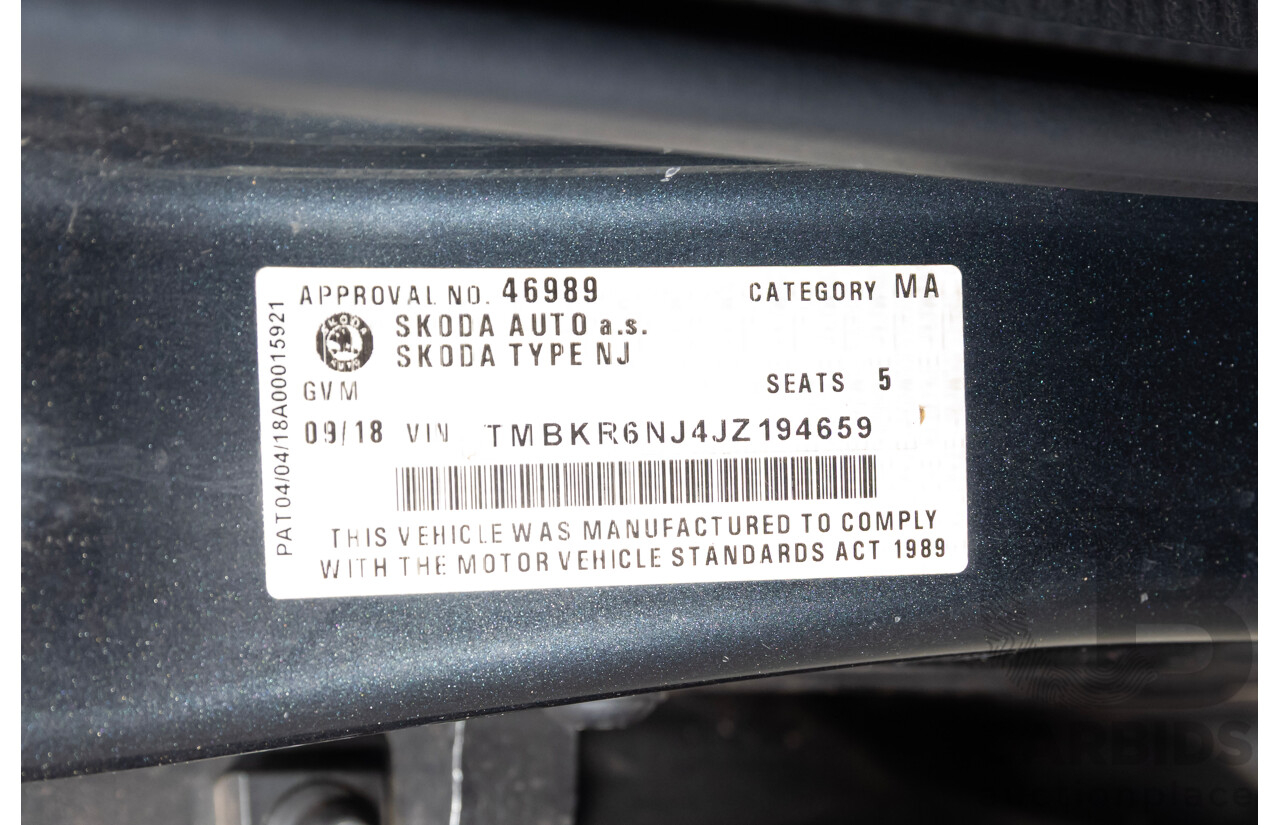 09/2018 Skoda Fabia 81 TSI FWD NJ MY18.5 4D Wagon Blue Turbo 1.0L