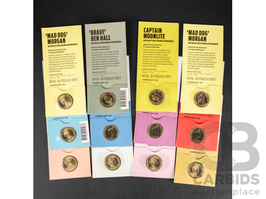 Twelve Australian Commemorative One Dollar Coins Including Four 2018 C Mint Mark Rascals & Ratbags, Five 2019 Mint Mark Bold Bad and Ugly, Three 2020 Eureka Mint Mark