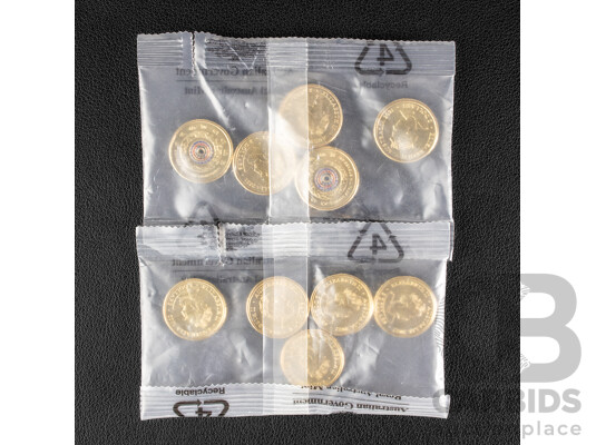 Ten Australian RAM UNC Commemorative Two Dollar Coins Including 2021 Indigenous Military Service and 2022 Seventy Fifth Anniversary of Peacekeeping