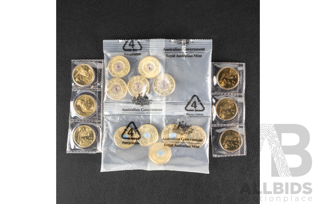Sixteen Australian UNC Two Dollar Coins Including 2021 Indigenous Military Service, 2022 Seventy Five Years of Peacekeeping, 1988, 1989, 1990, 1991, 1992, 1993