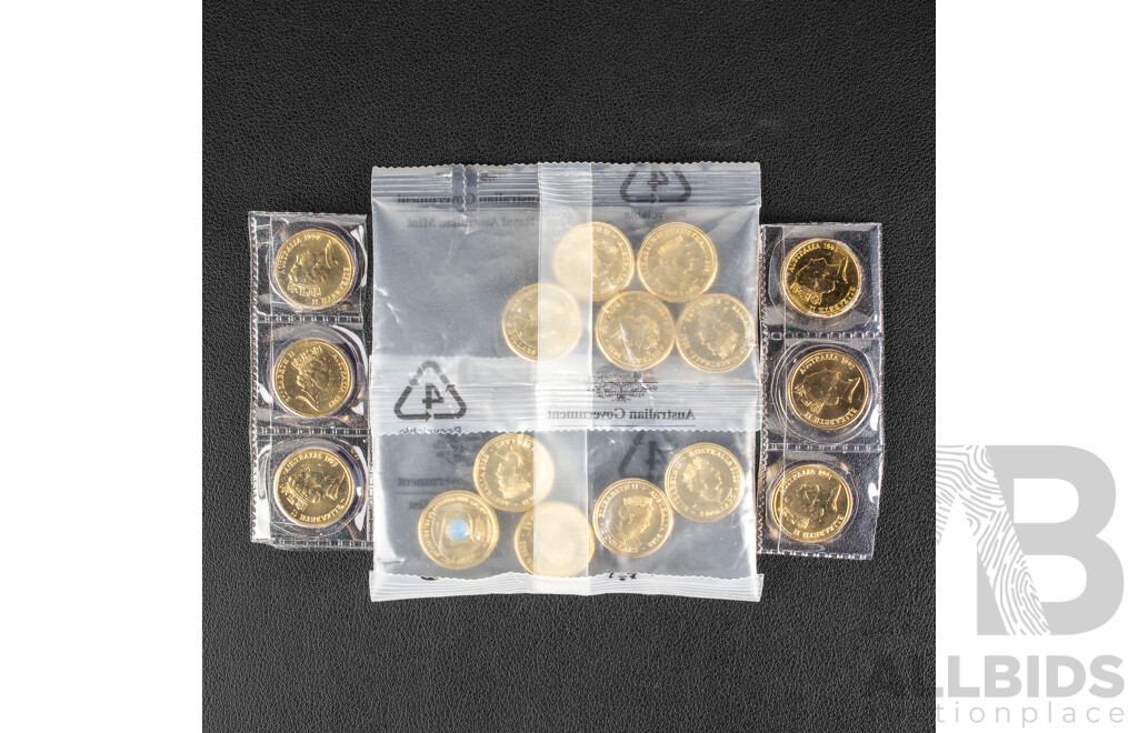 Sixteen Australian UNC Two Dollar Coins Including 2021 Indigenous Military Service, 2022 Seventy Five Years of Peacekeeping, 1988, 1989, 1990, 1991, 1992, 1993