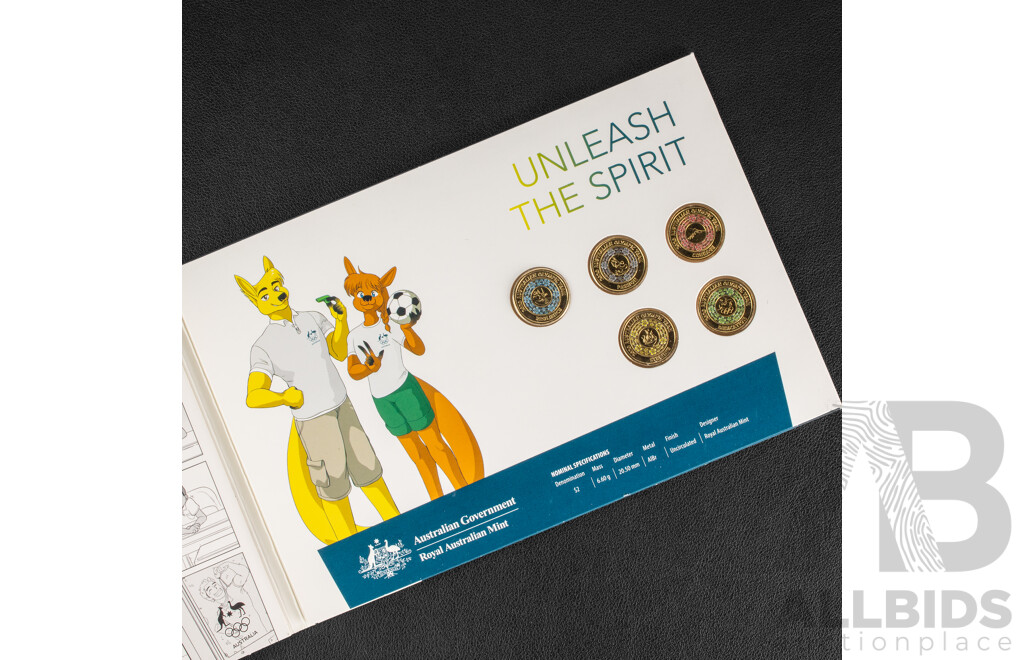 Australian Olympics 2016 and 2020 Coloured Two Dollar Coin Sets with Two Sydney 2000 Olympics Perth Mint Medallions