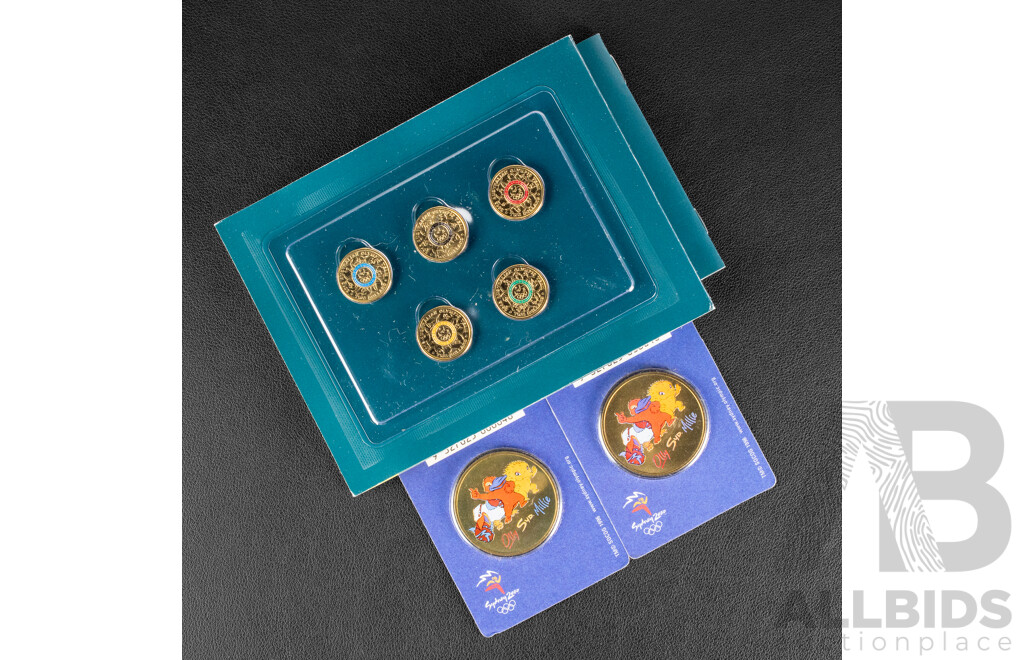 Australian Olympics 2016 and 2020 Coloured Two Dollar Coin Sets with Two Sydney 2000 Olympics Perth Mint Medallions