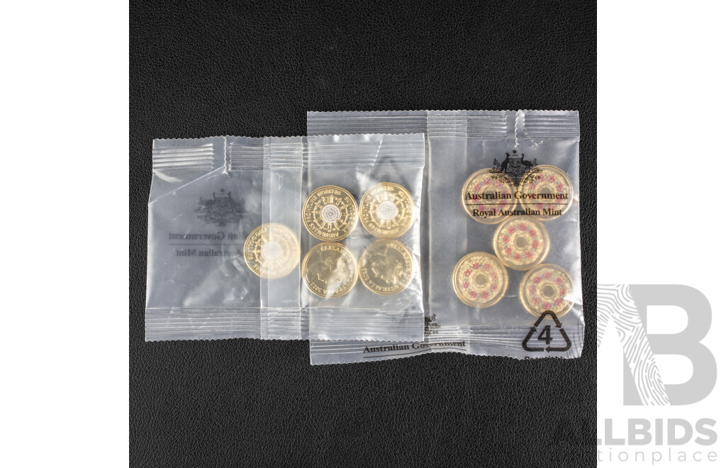 Ten Australian UNC Two Dollar Coins Including 2025 Remembering WW2 80 Years and 2022 Frontline Workers