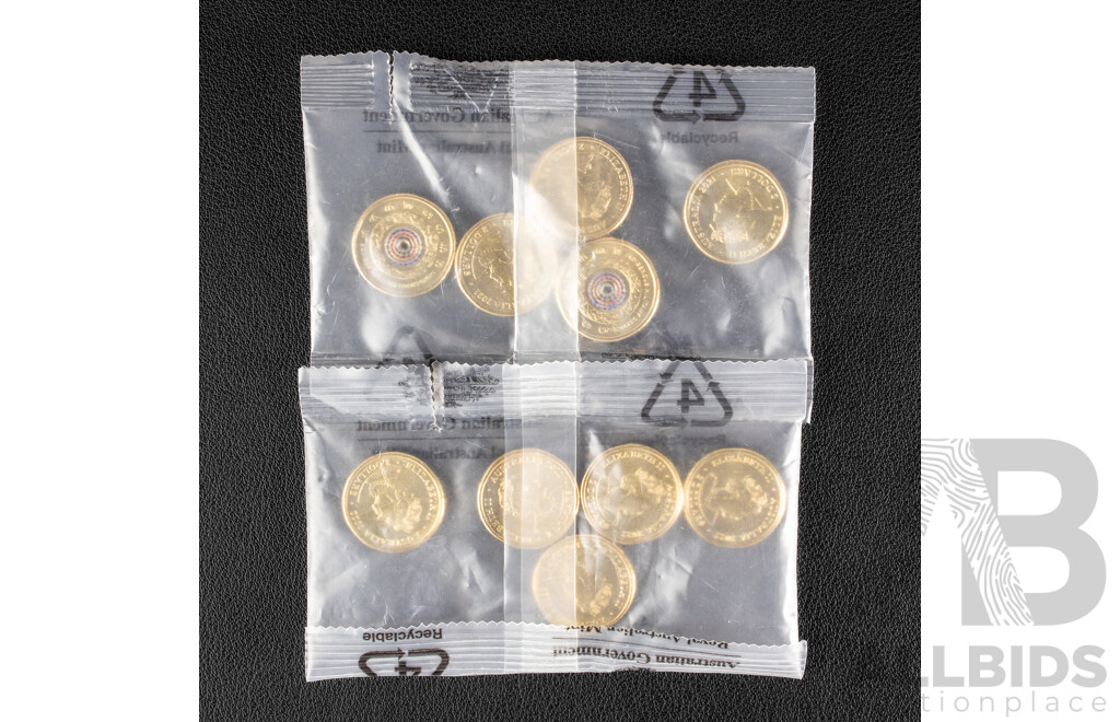 Ten Australian RAM UNC Commemorative Two Dollar Coins Including 2021 Indigenous Military Service and 2022 Seventy Fifth Anniversary of Peacekeeping