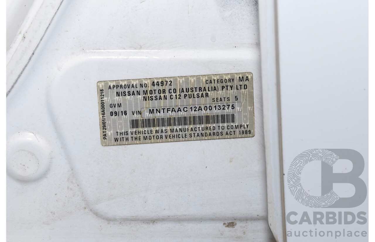 09/2016 Nissan Pulsar ST C12 SERIES 2 5d Hatchback White 1.8L
