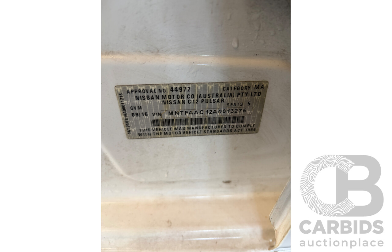 09/2016 Nissan Pulsar ST C12 SERIES 2 5d Hatchback White 1.8L