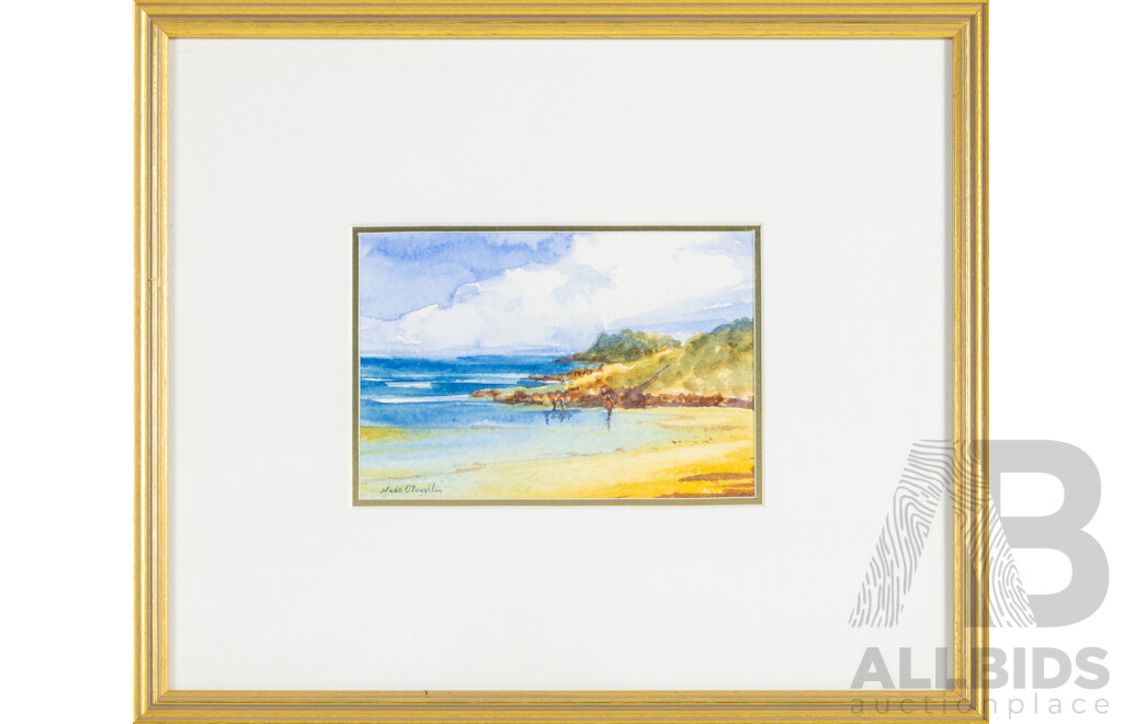 Nada O'Loughlin (20th Century, Australian, Active C2000s), Full Moon Sailing & Rainbow Beach, Bonny Hills, Pair of Original Pure Watercolours, 28H x 33W cm (frames) (2)