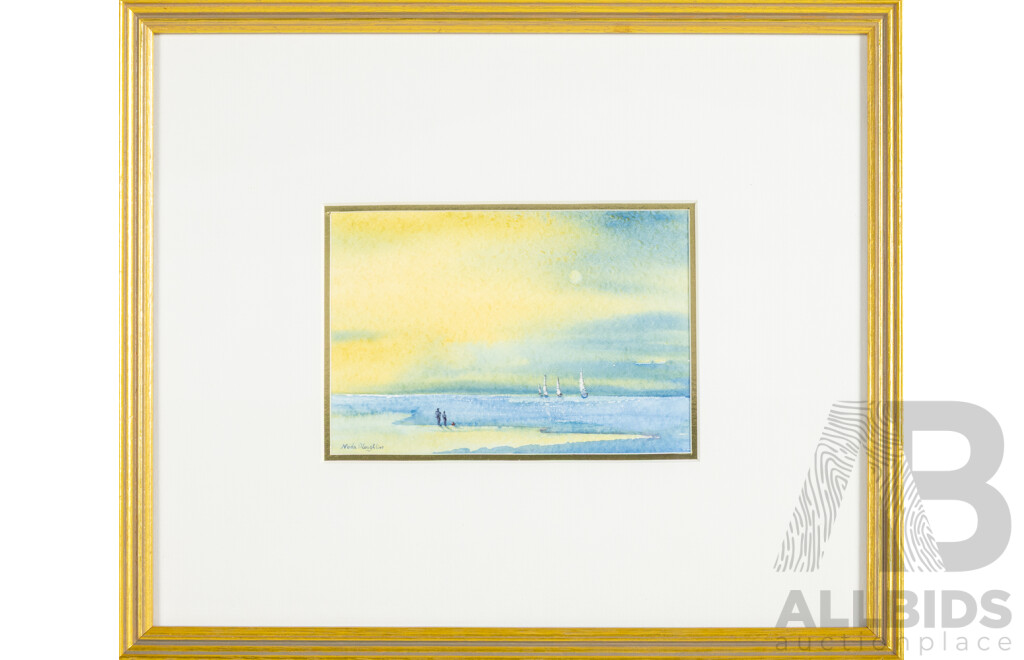 Nada O'Loughlin (20th Century, Australian, Active C2000s), Full Moon Sailing & Rainbow Beach, Bonny Hills, Pair of Original Pure Watercolours, 28H x 33W cm (frames) (2)