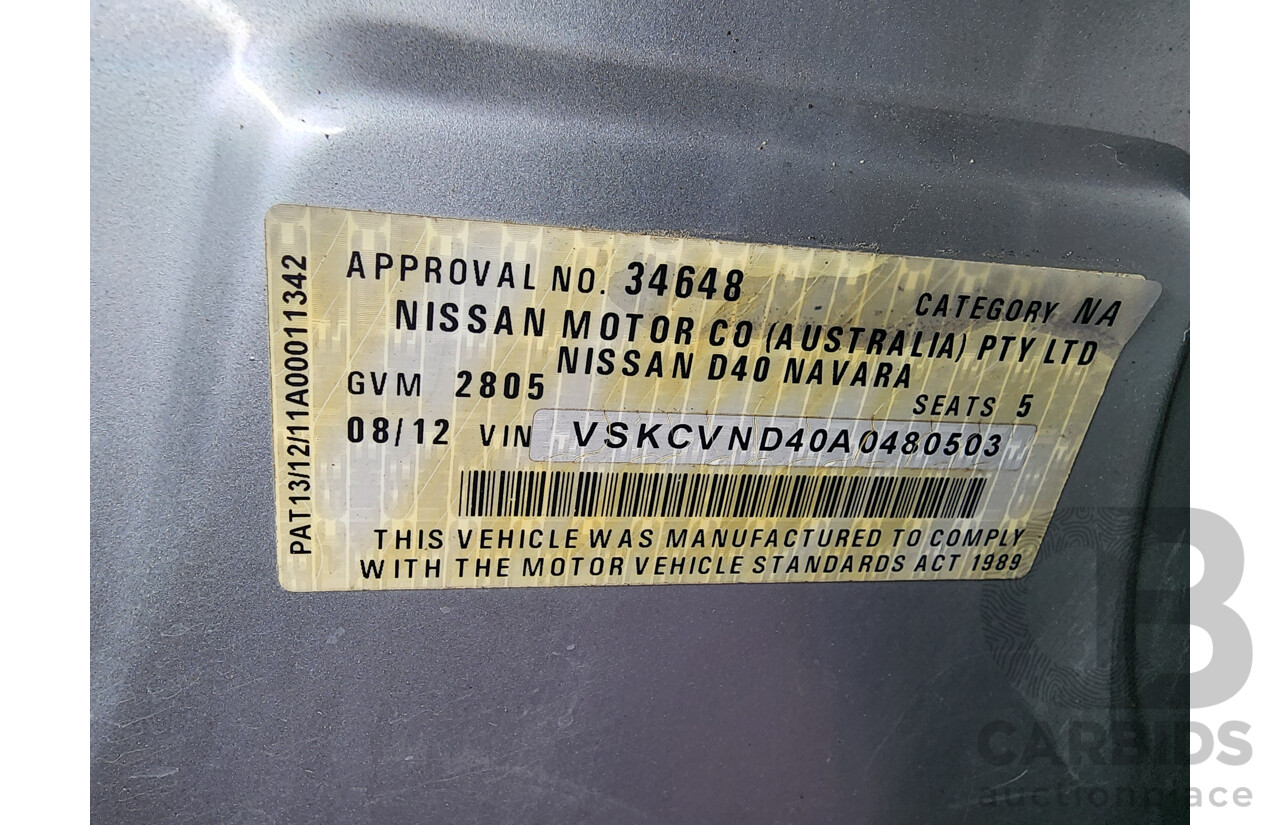 08/2012 Nissan Navara ST (4x4) D40 Dual Cab P/Up Silver 2.5L