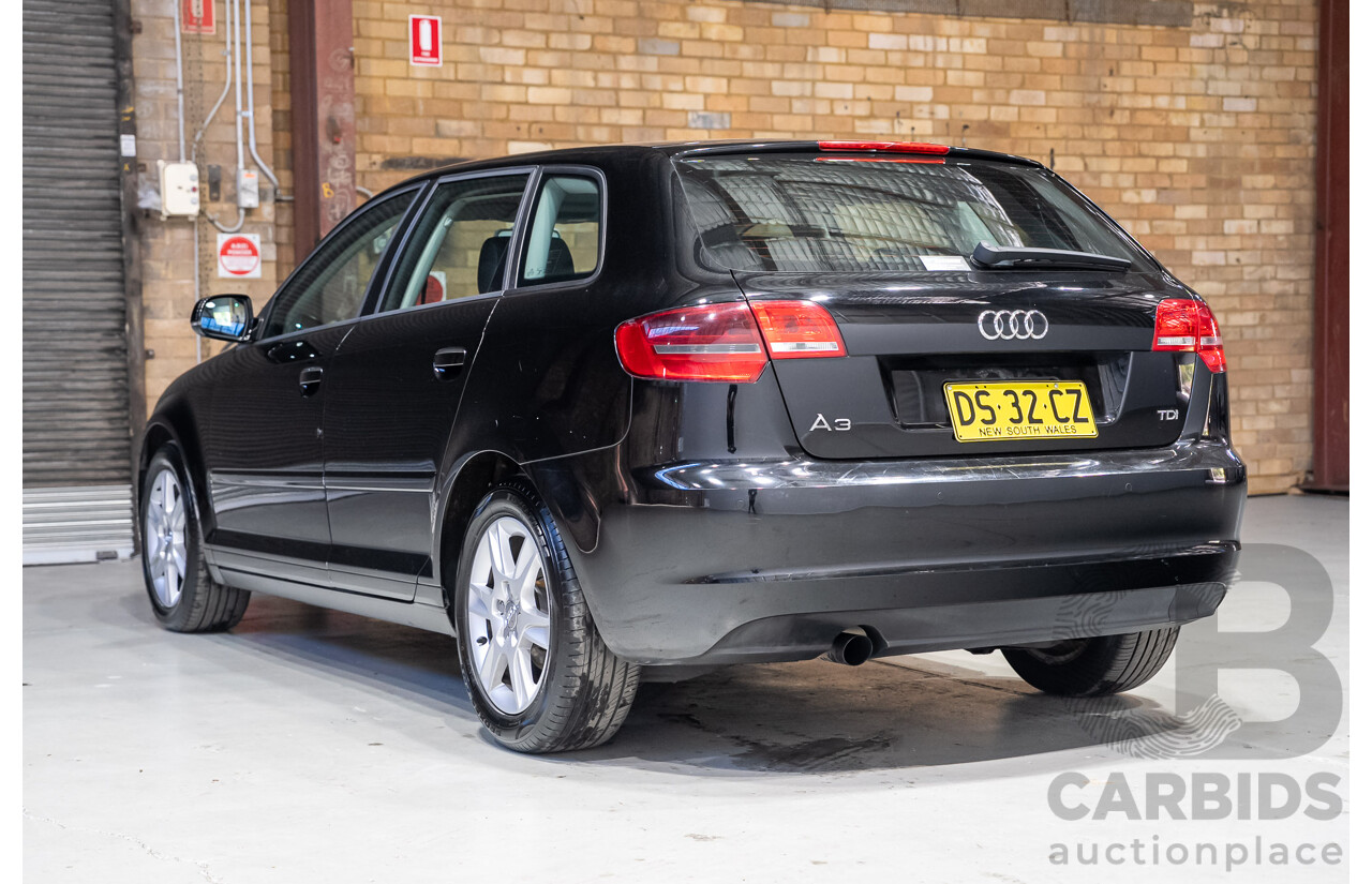 02/2012 Audi A3 Sportback 1.6 TDI Attraction 8P MY12 5d Hatchback Black Turbo Diesel 1.6L