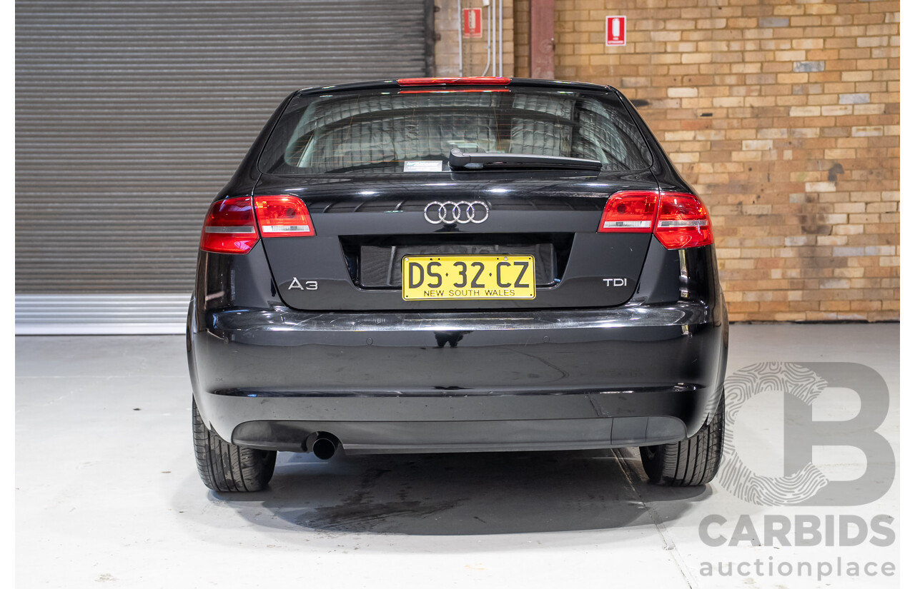 02/2012 Audi A3 Sportback 1.6 TDI Attraction 8P MY12 5d Hatchback Black Turbo Diesel 1.6L