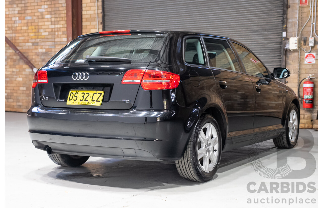 02/2012 Audi A3 Sportback 1.6 TDI Attraction 8P MY12 5d Hatchback Black Turbo Diesel 1.6L
