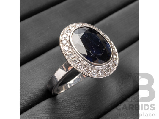 Handmade 18ct White Gold, Sapphire & Diamond Dress Ring - Size O
