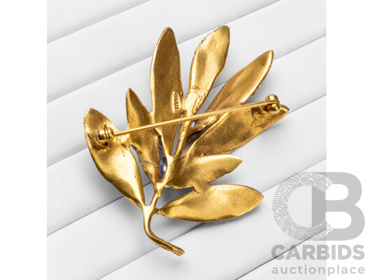 24ct Gold Plated Bronze & Freshwater Pearl Olive Branch Brooch From the Metropolitan Museum of Art, New York