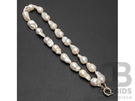 Large Baroque Freshwater Pearl Strand with Sterling Silver Clasp. Length - 50cms