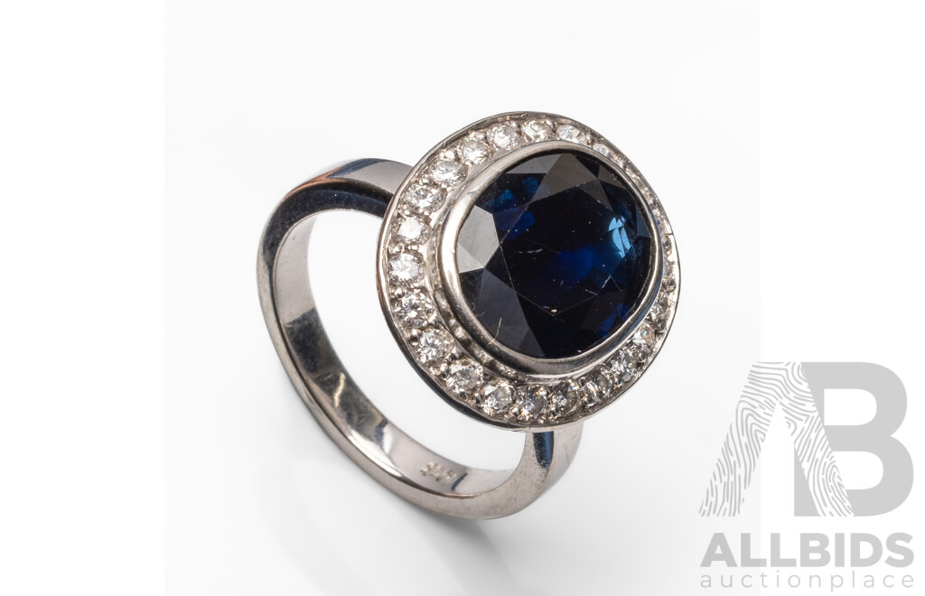 Handmade 18ct White Gold, Sapphire & Diamond Dress Ring - Size O