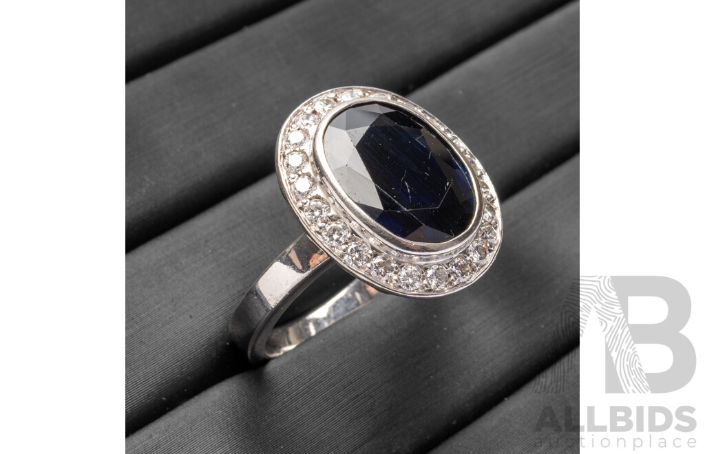 Handmade 18ct White Gold, Sapphire & Diamond Dress Ring - Size O