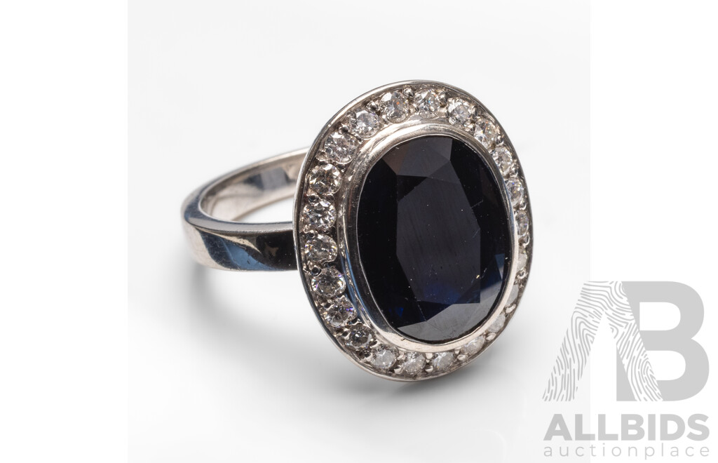 Handmade 18ct White Gold, Sapphire & Diamond Dress Ring - Size O