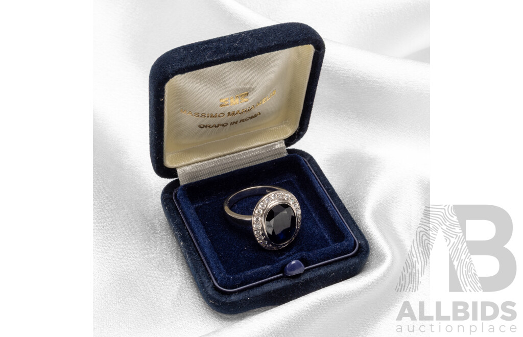 Handmade 18ct White Gold, Sapphire & Diamond Dress Ring - Size O