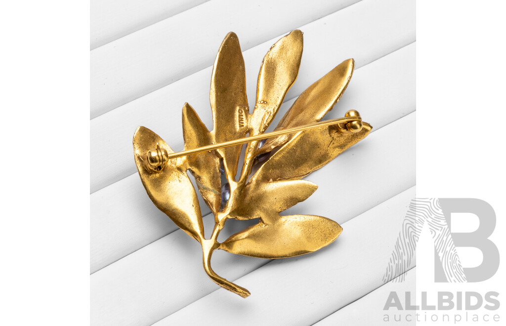 24ct Gold Plated Bronze & Freshwater Pearl Olive Branch Brooch From the Metropolitan Museum of Art, New York