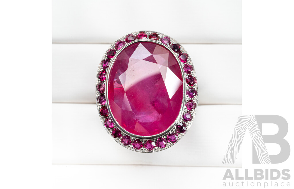 Handmade 18ct White Gold & Rubies Dress Ring - O.5