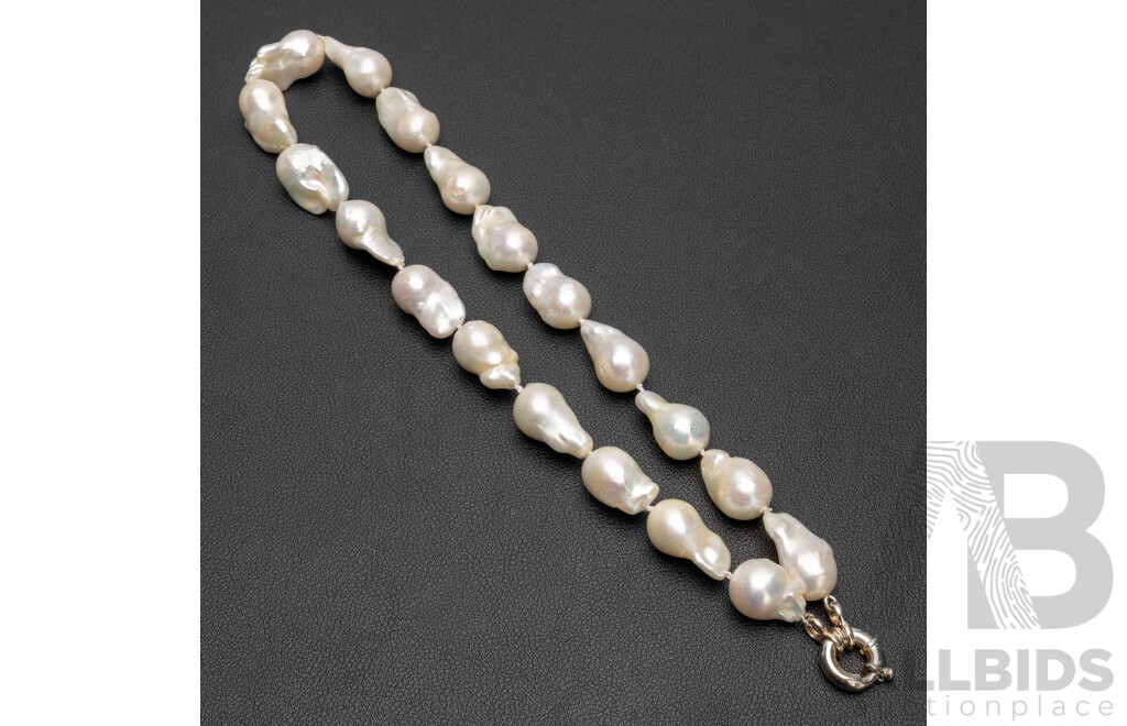 Large Baroque Freshwater Pearl Strand with Sterling Silver Clasp. Length - 50cms