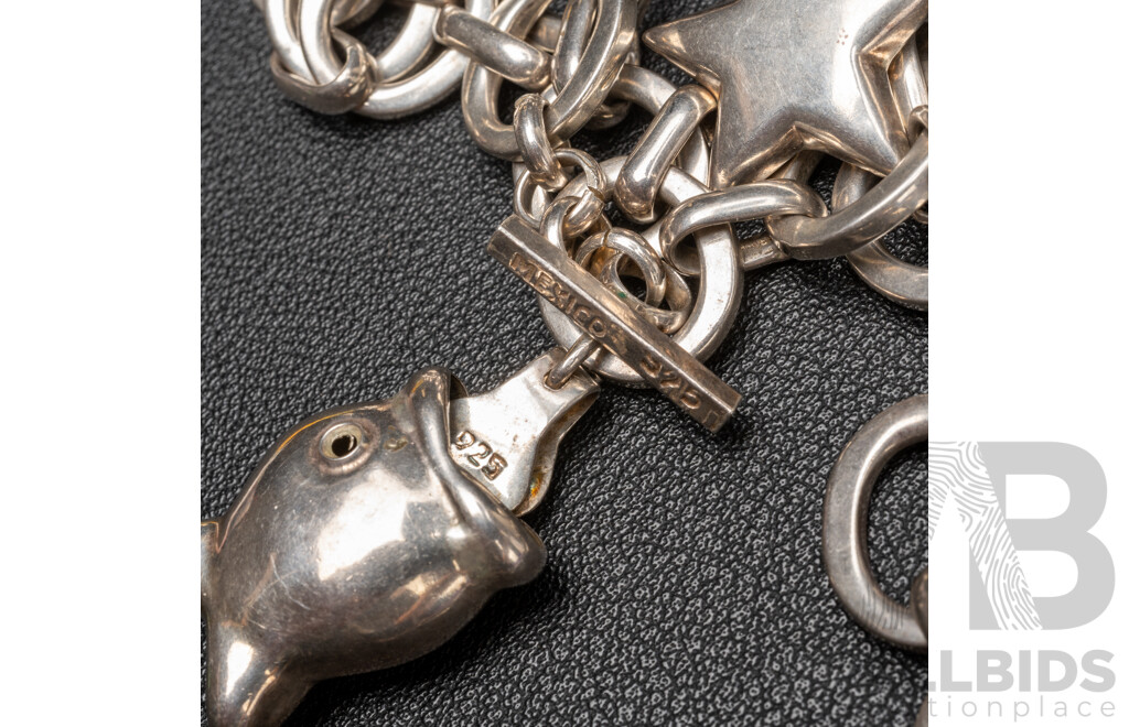 925 Sterling Silver Heavy Fancy Link Necklace & Charms - 120.62gms