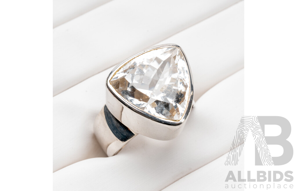 925 Sterling Silver & White Quartz Dress Ring - Size P
