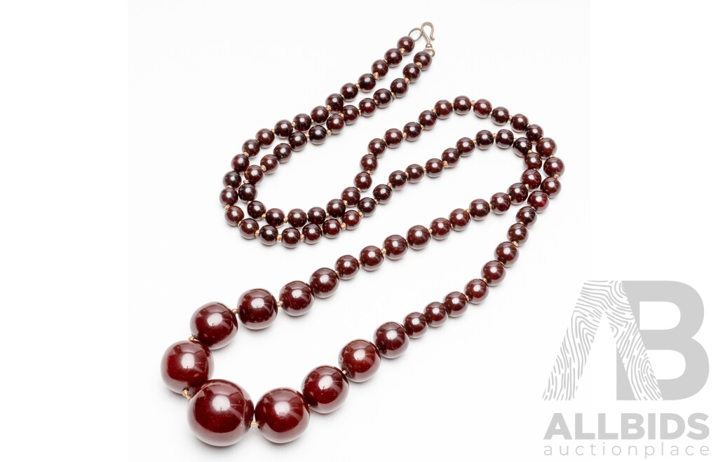 Vintage Early 1900's Rare Dark Burgundy Bakelite Bead Necklace. Length - 93cms