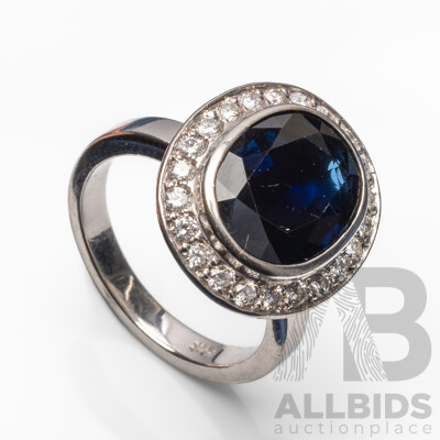 Handmade 18ct White Gold, Sapphire & Diamond Dress Ring - Size O