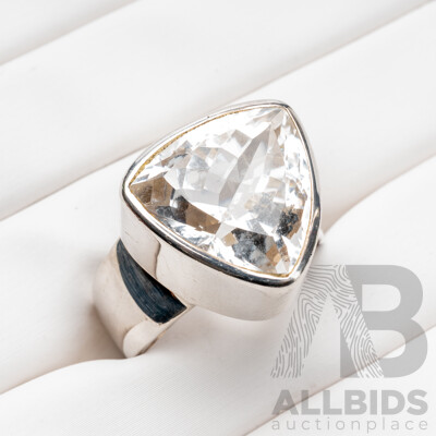 925 Sterling Silver & White Quartz Dress Ring - Size P