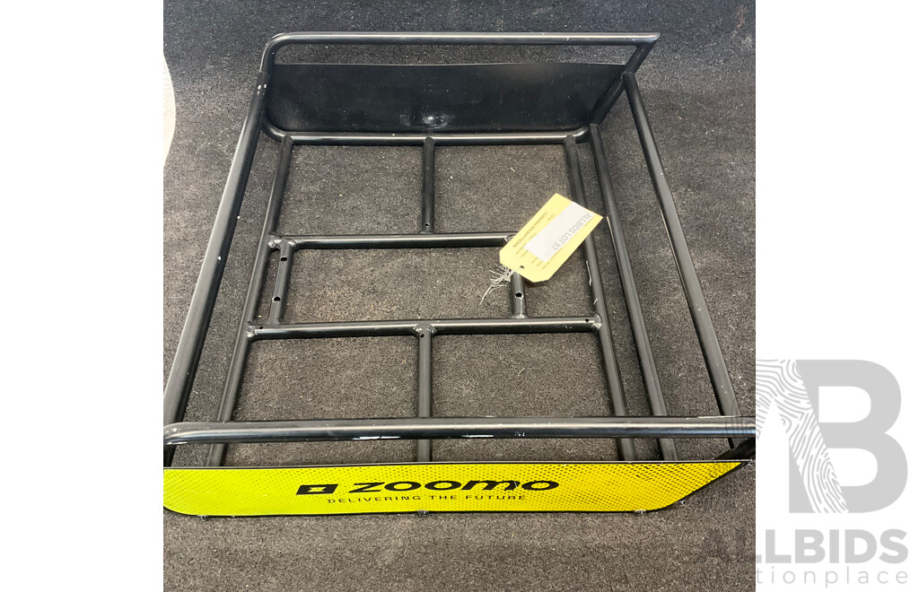 Electric Bike Cargo Rack Branded with Yellow Zoomo Stickers
