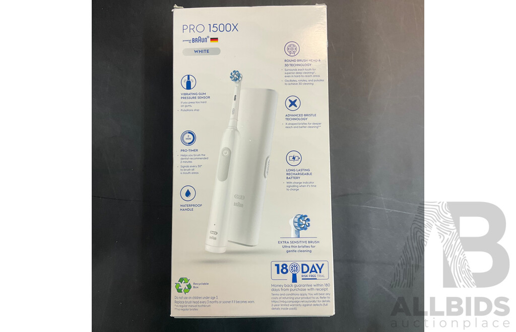 ORAL-B Pro 1500X Sensitive Clean Electric Toothbrush, Hismile V34 Colour Corrector Serum 30ml - Lot of 5