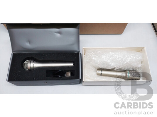 Box of Assorted Battery Chargers, Pro Microphones, Audio Equipment & More